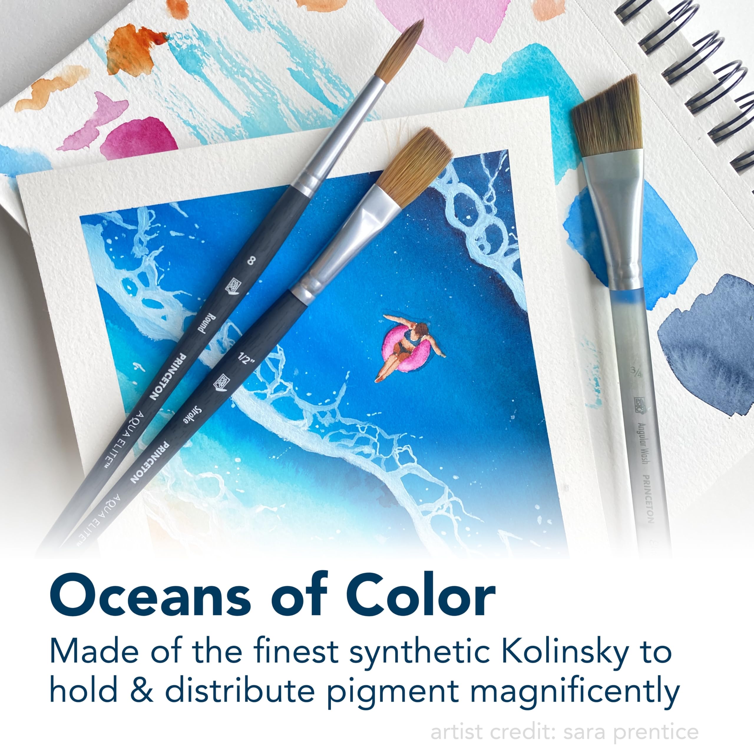 Princeton Aqua Elite Prism Brush, Synthetic Bristles, Short Handle Watercolor Paintbrush, Matte Black, Size 4, 1 Count - Image 8