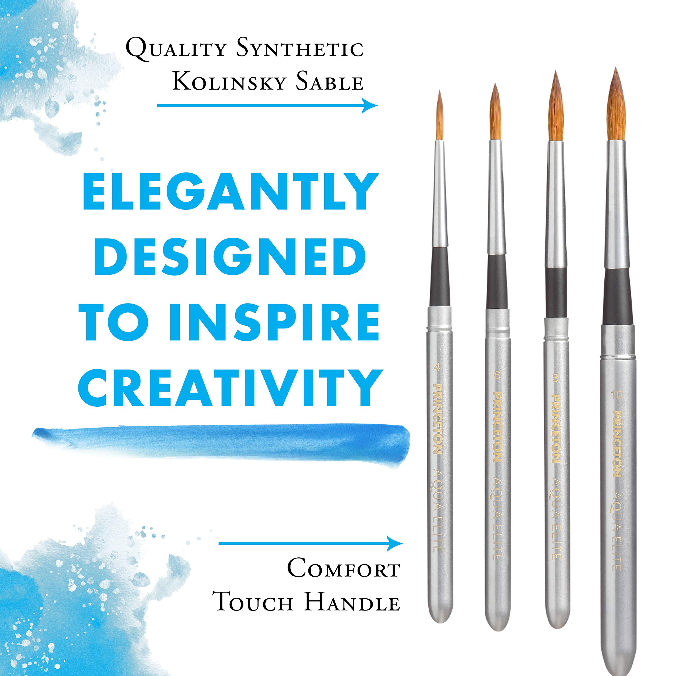 Princeton Aqua Elite, Series 4850, Synthetic Kolinsky Watercolor Paint Brush, Travel Set of 4 - Image 4
